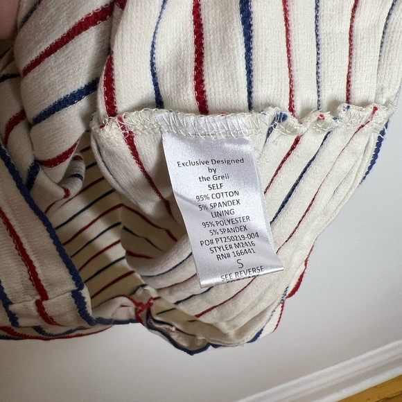 The Greii Striped Puff Sleeve Top Red White Blue Cotton Blend Tee Size Small - Picture 4 of 11